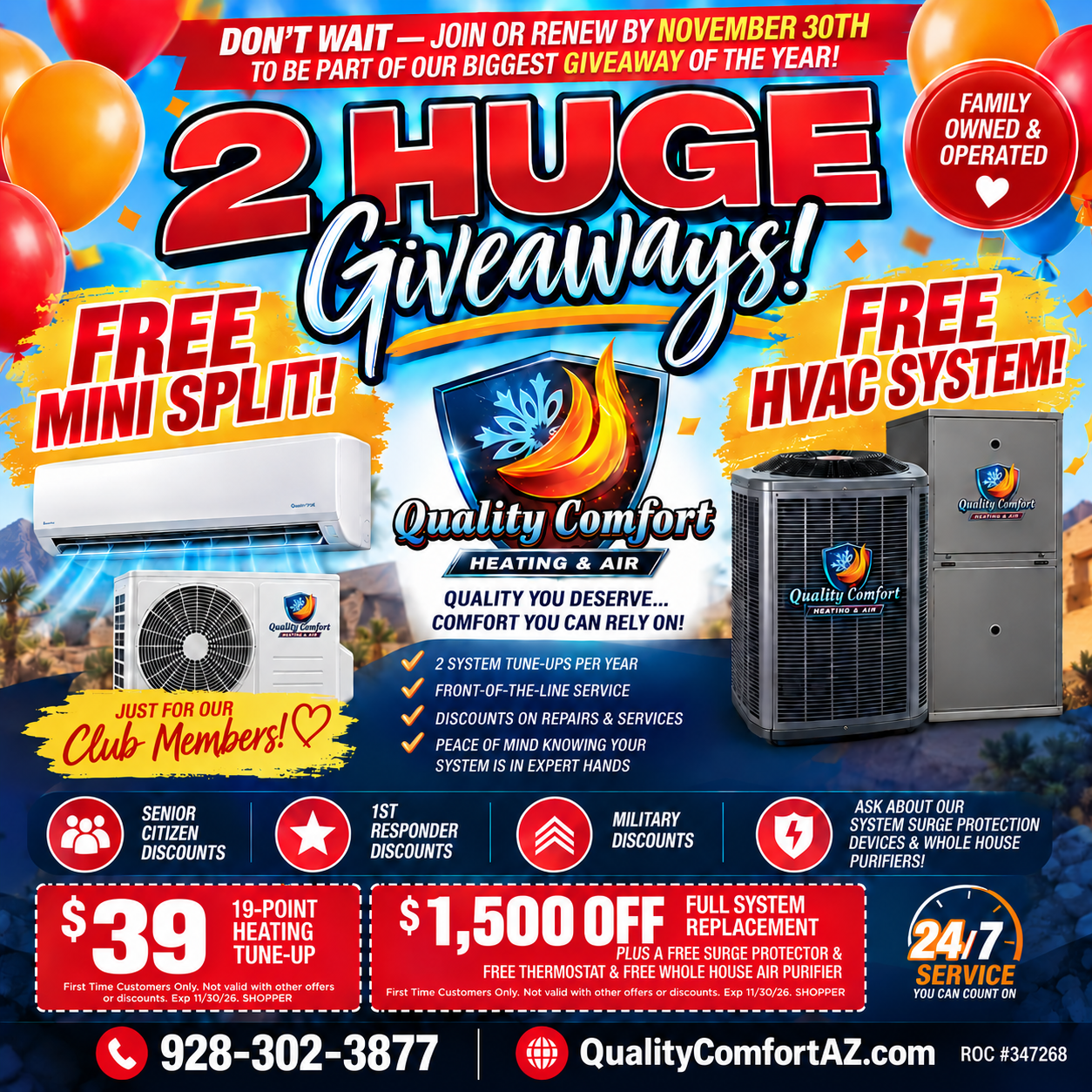 Quality Comfort Heating and Air Annual System Giveaway